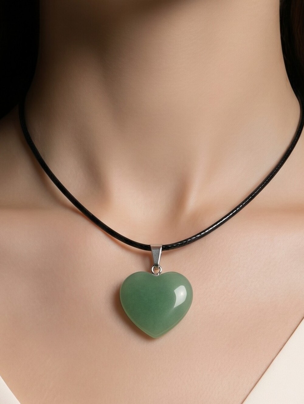 Green Aventurine Stone Heart Pendant Necklace Adjustable Wax Cord Rock Crystal